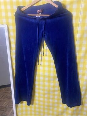 Juicy Couture velour jogger pants, Y2K-style royal blue velour,